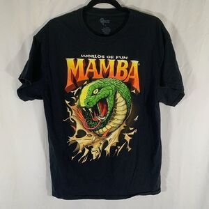 Mamba Worlds of Fun Shirt Men's Large Black Short Sleeve Snake Print 100% Cotton